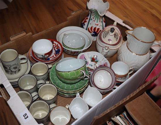19th century ceramics including Welsh lustre teaware, Japanese eggshell porcelain teaware, a New Hall sucrier and cover, etc.